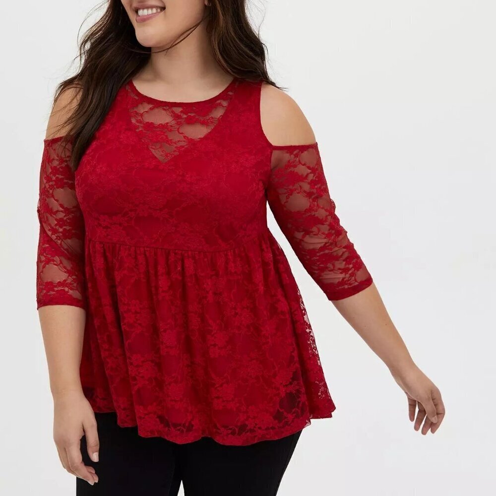 Babydoll Stretch Lace Cold Shoulder Top